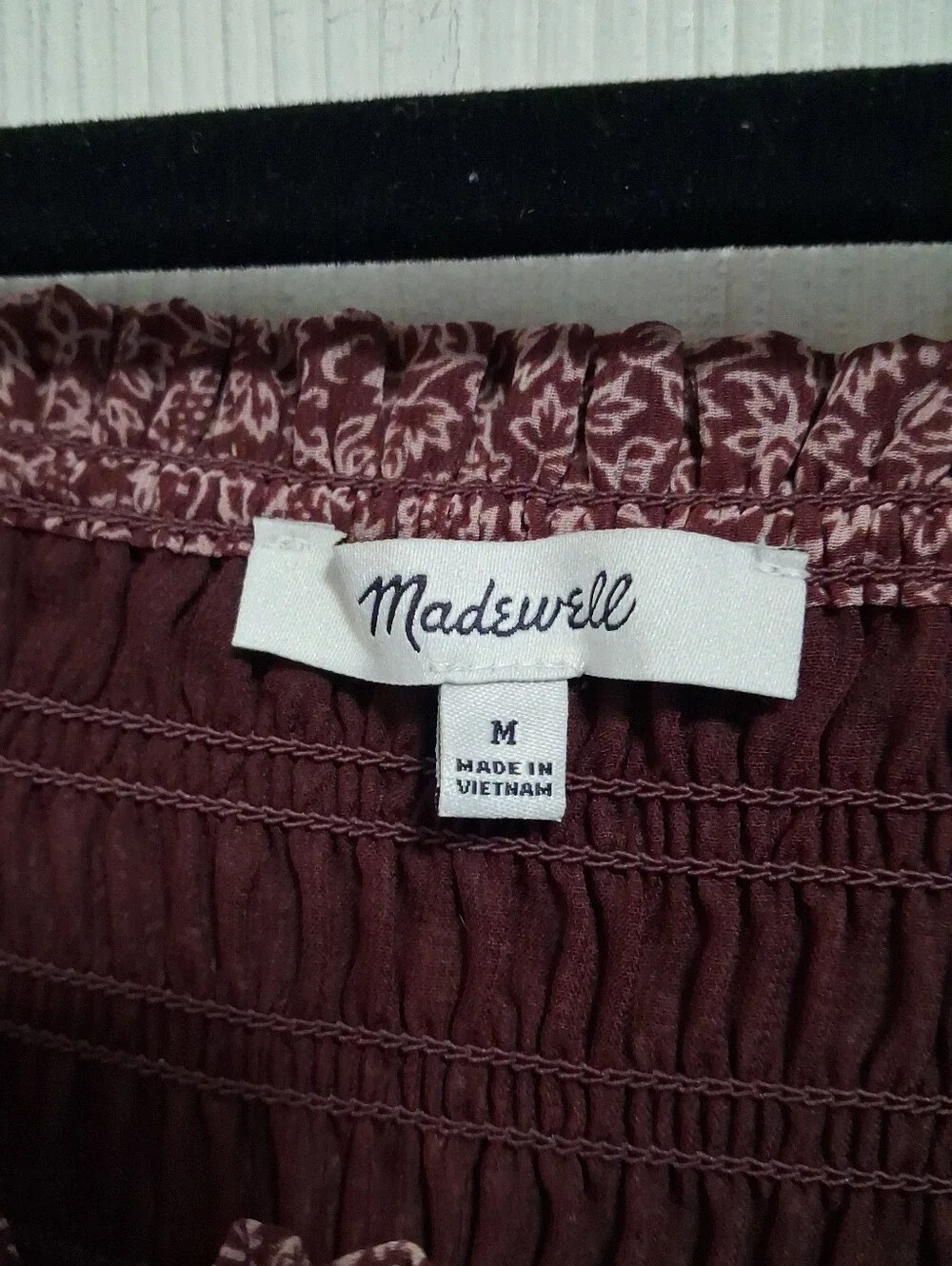 Madewell Mauve Floral Smocked Off-Shoulder Top